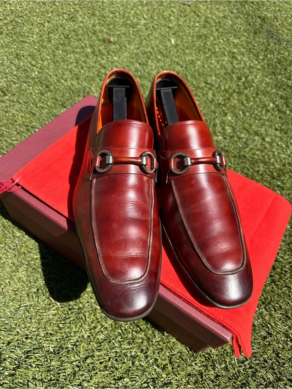 Magnanni Men's Red-Brown Leather Bit Loafers